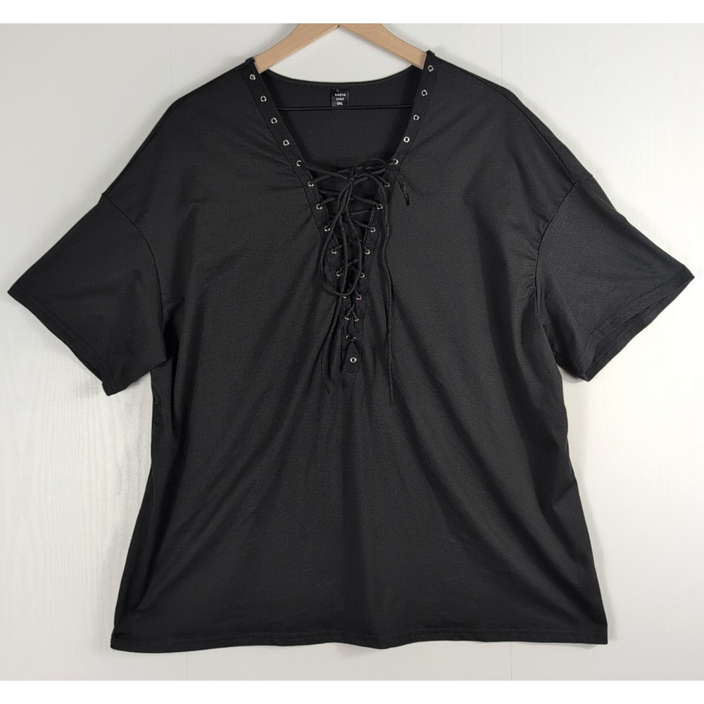 Shein Curve 0X Black Lace-Up Tunic Tee Women's Plus Large Soft Minimalist Top